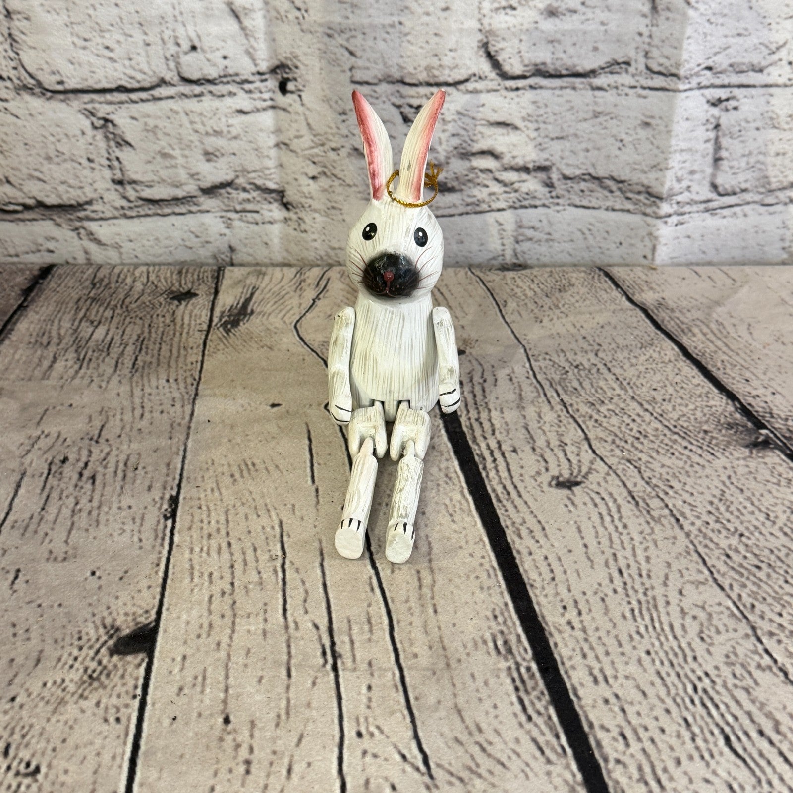 10cm White Bunny Rabbit Sitting Animal, Wooden Shelf Ornament Handmade Fairtrade1