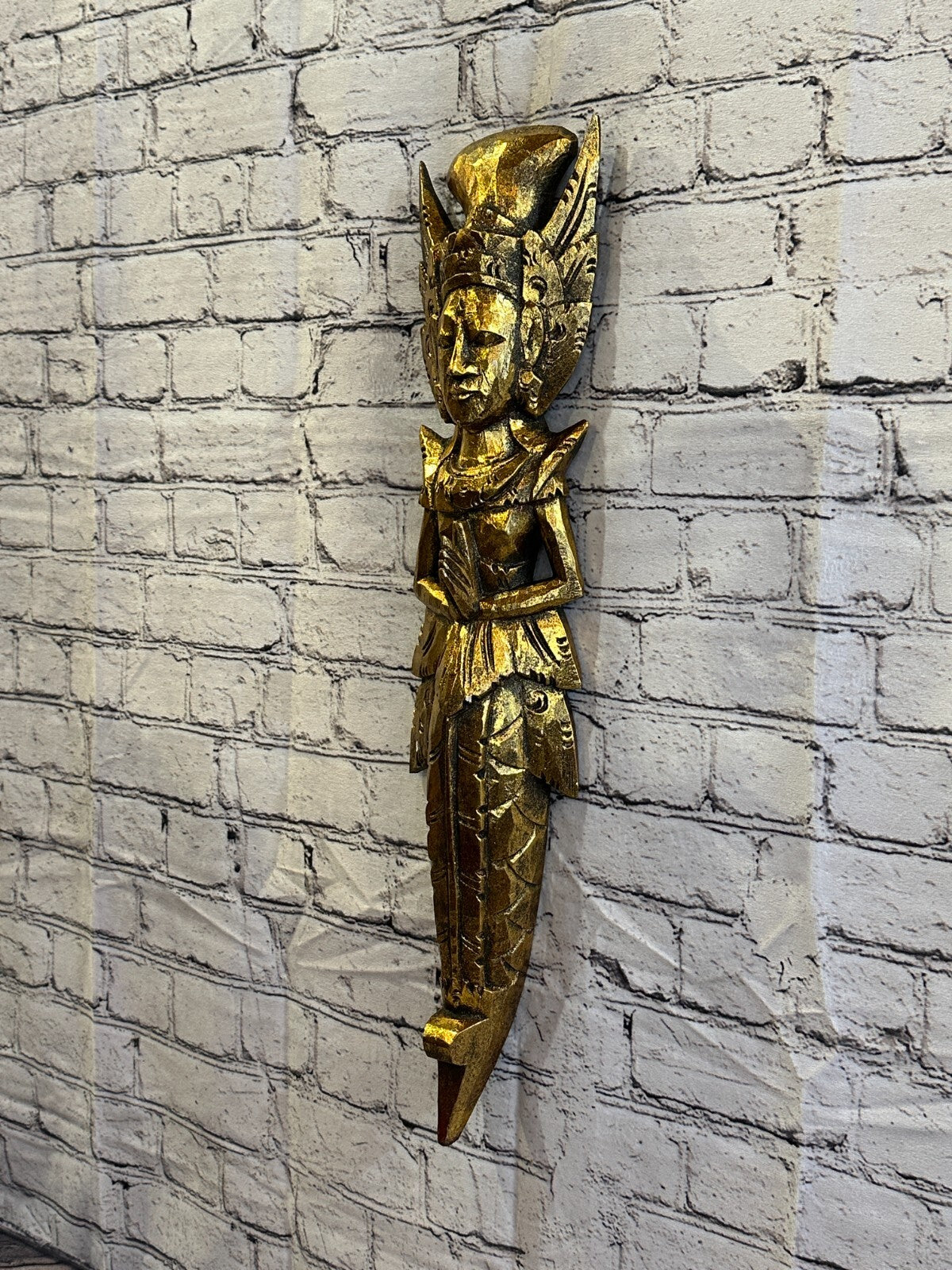 Gold Antique Colour Sita Dewi Bali Rice Goddess Wings Mermaid Wood 60cm Pair2