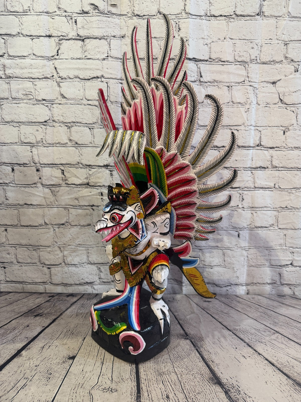 70cm White Balinese Carved Sculpture Winged Garuda Painted Wood  Vishnu Hindu0