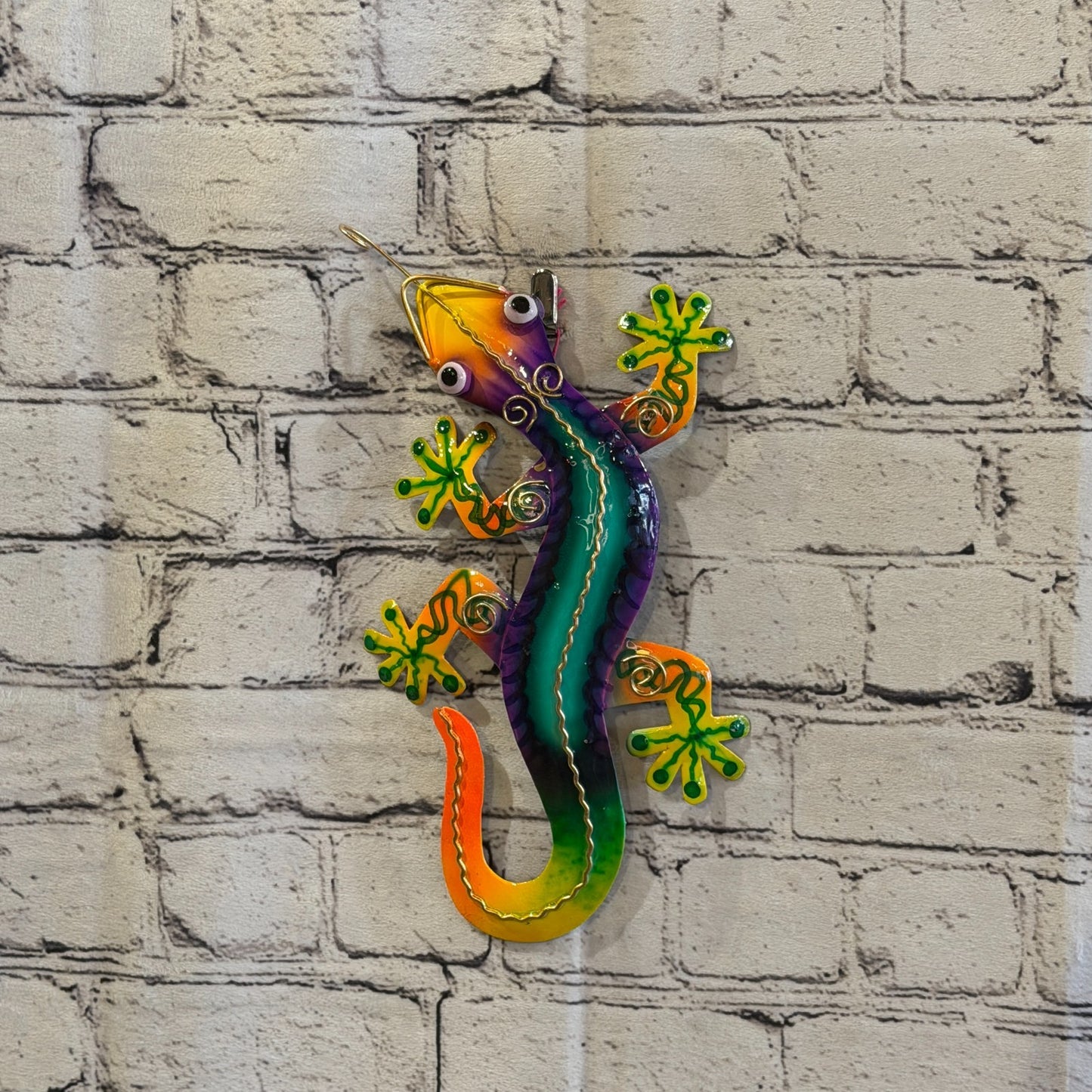 50cm x 15cm Green Gecko Lizard Metal Tin Wall Hanging Ornament Painted Statue2