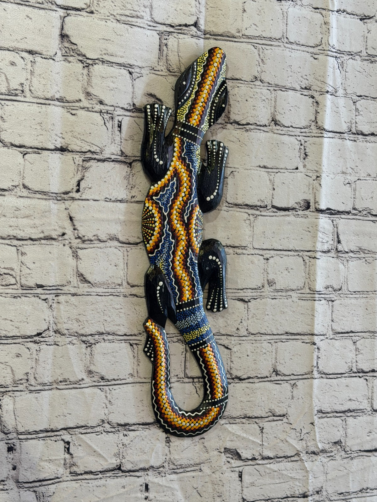 50cm Gecko Carved Wooden Dot Painted Ethnic Tribal Tiki Wall Art No 1 New0