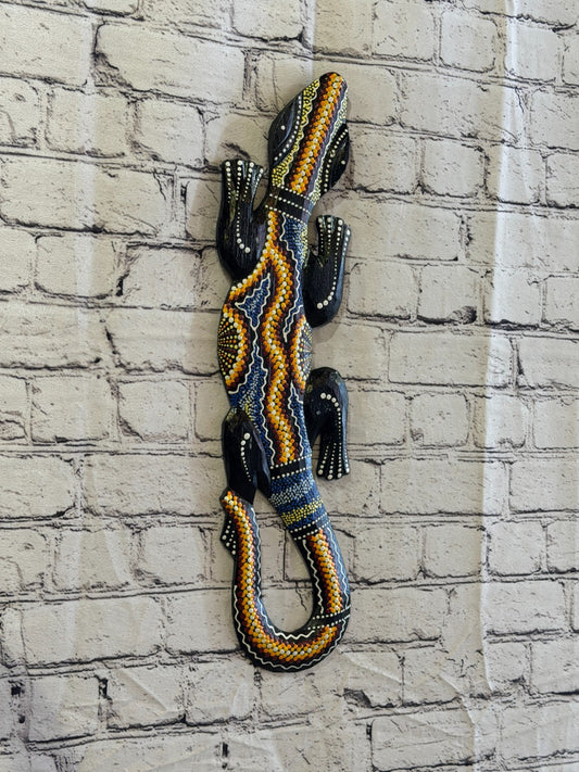 50cm Gecko Carved Wooden Dot Painted Ethnic Tribal Tiki Wall Art No 1 New0