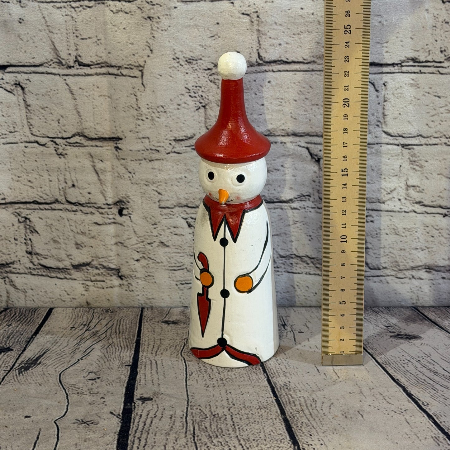 25cm x 8cm Red Pointy Hat Snowman Handcrafted Wood Xmas Christmas Ornament5