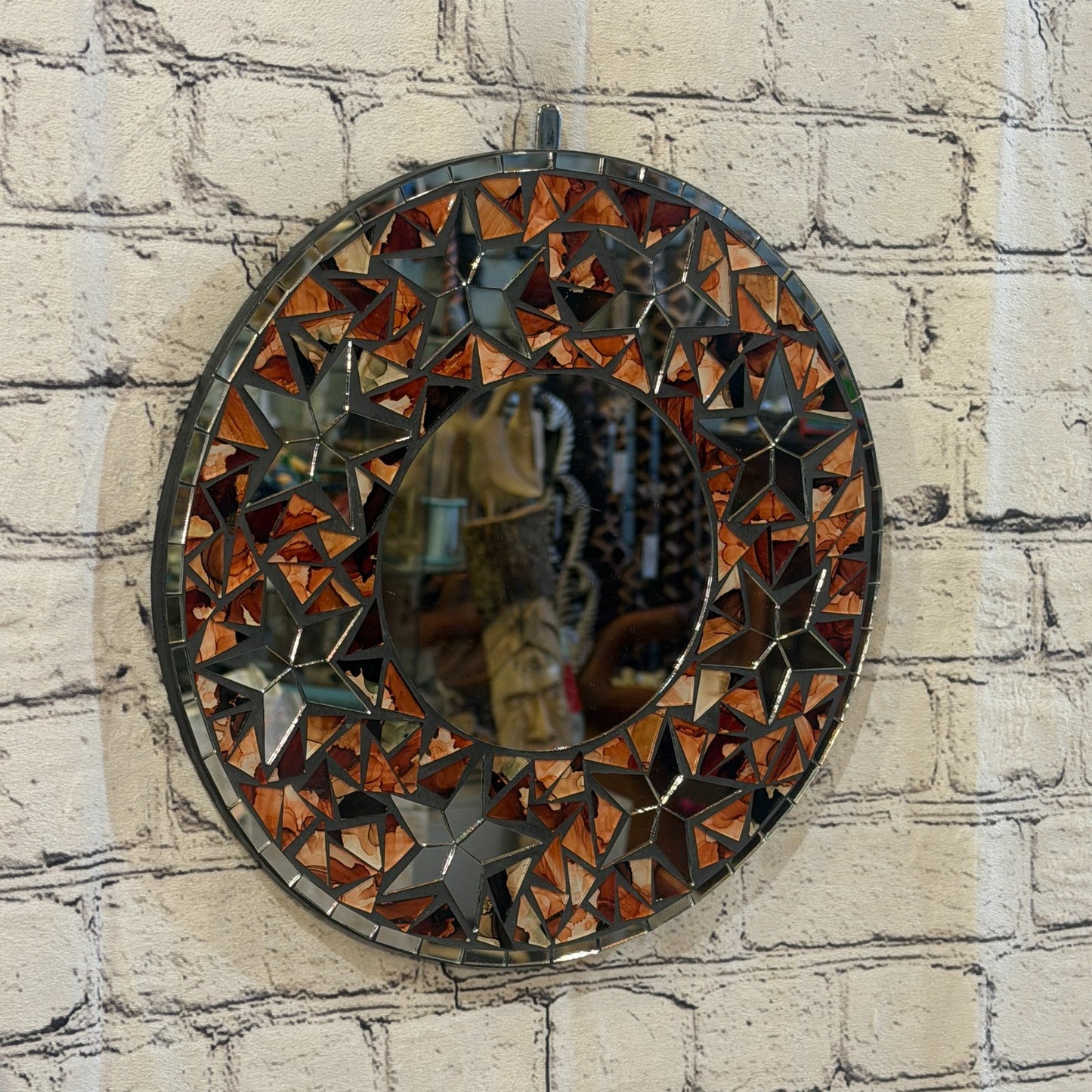 Orange Star Black Mosaic Tile Wall Mirror 30cm x 30cm 12 Inches Handmade0