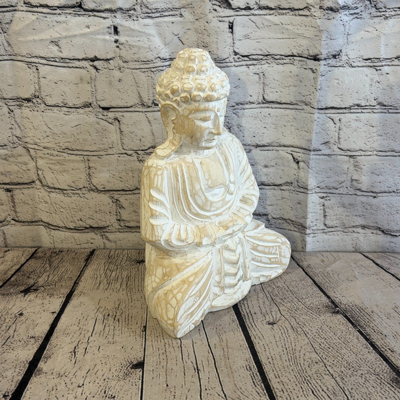 30cm White Meditating Buddha Ornament Sculpture Statue Buddhas Hand Carved Wood2