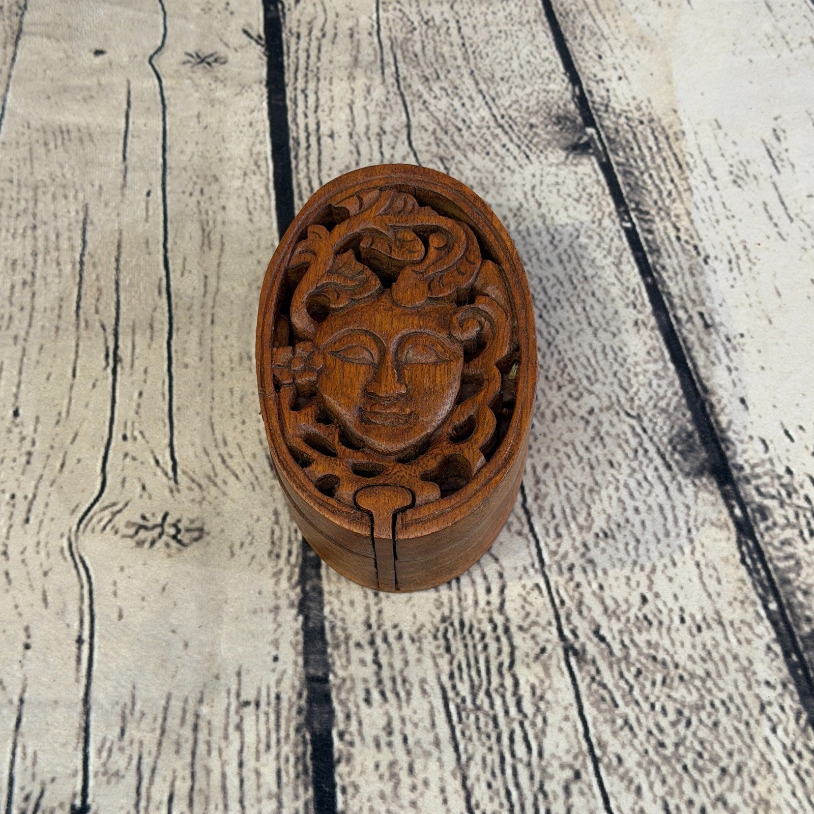 Oval Gaia Mother Earth 4 Bit Wooden Puzzle Box Secret Box Magic Trinket Handmade0