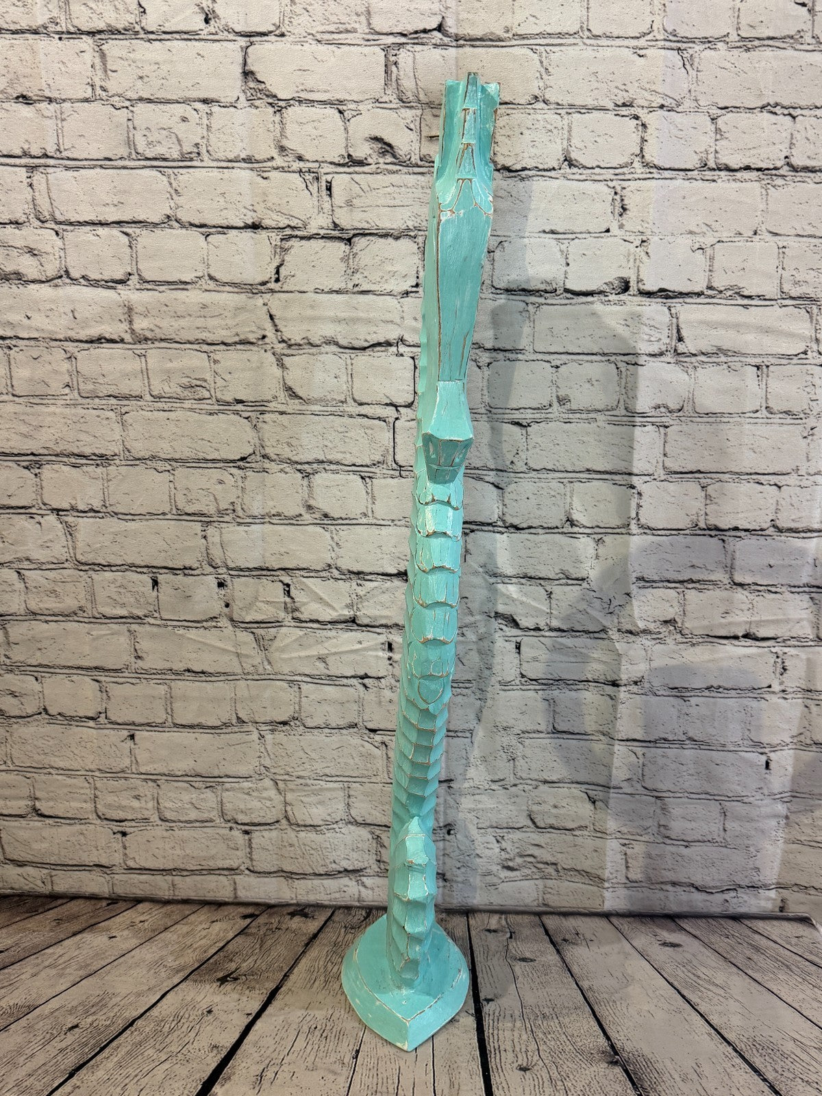 80cm Green Teal Wooden Shabby Seahorse Statue Ornament Fair Trade Handcarved1