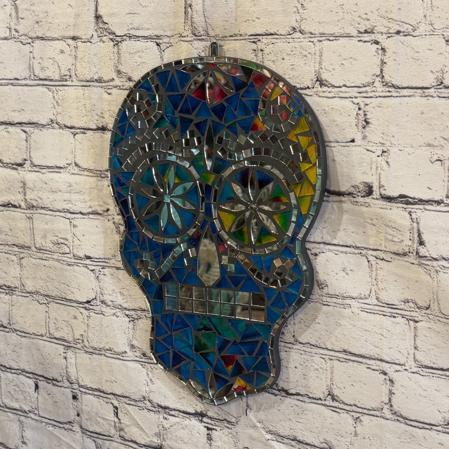 Blue Skull Mosaic Tile Wall Mirror 40cm x 28cm 16 Inches Handmade New2