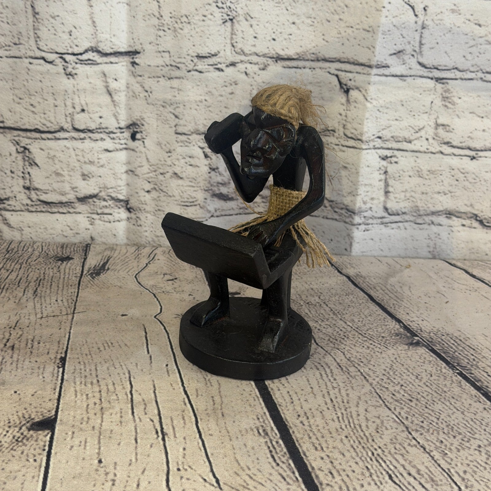 15cm Computer Phone African Tribal Warrior Man Figure Statue Wood Hand Carved0