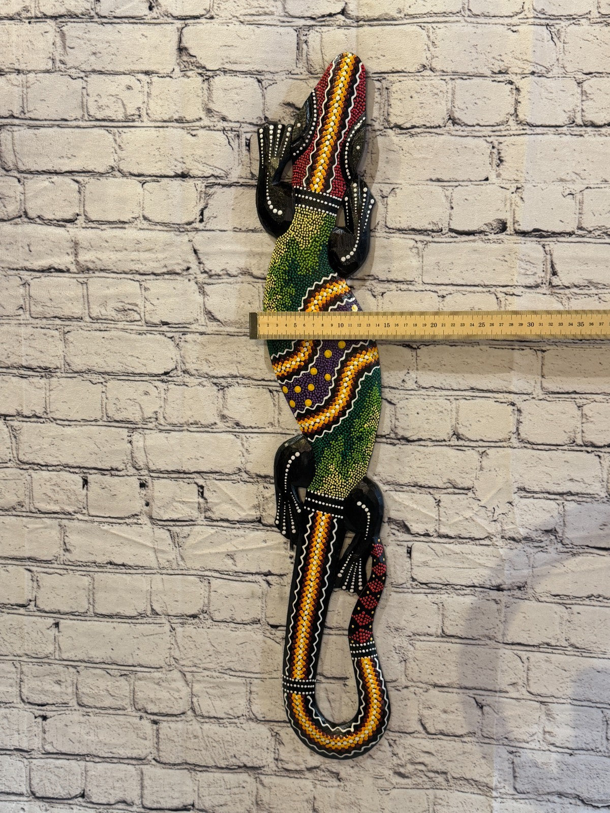 80cm Gecko Carved Wooden Dot Painted Ethnic Tribal Tiki Wall Art No 2 New3