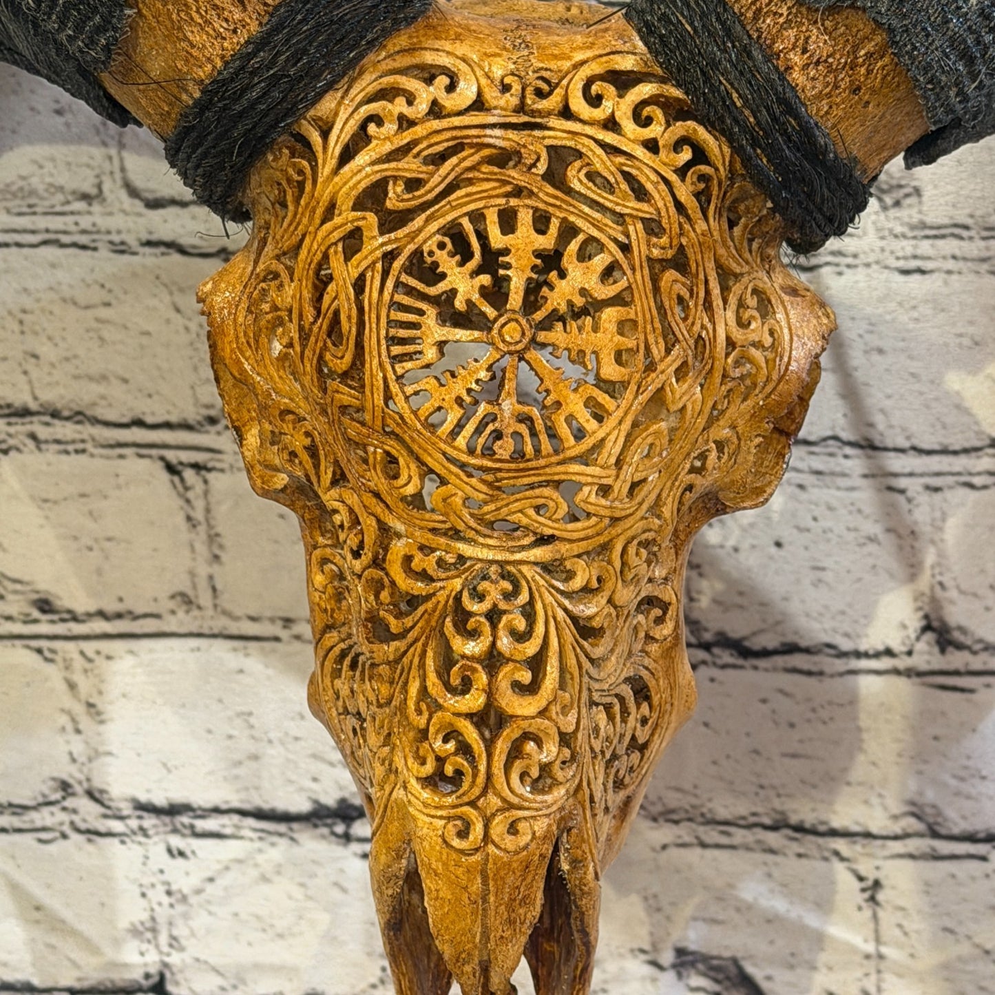 30cm Carved Buffalo Ram Wild Skulls Wall Hanging Carved With Stand Design 43