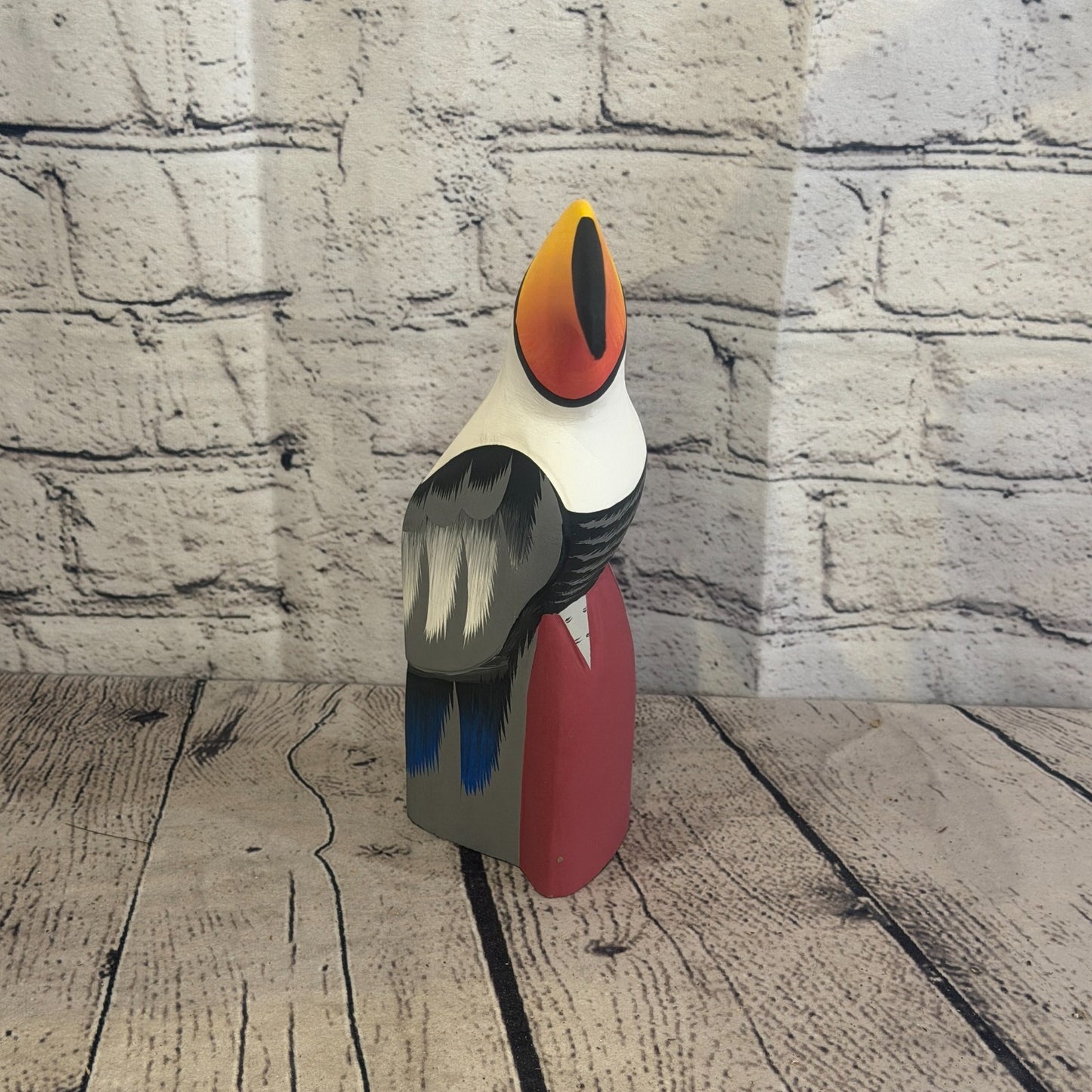 20cm Black White Toucan Bird Ornament Statue Fair Trade Hand Made Carved Wood1