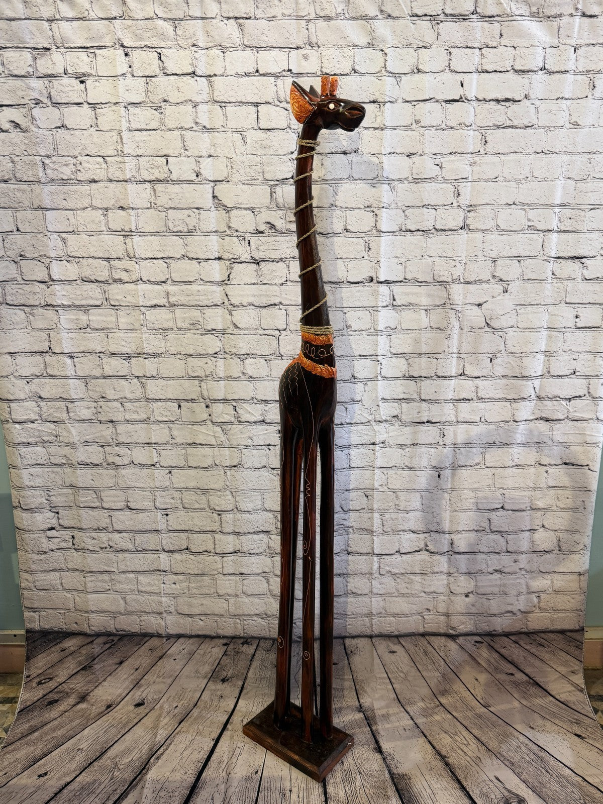 150cm Brown Wooden Giraffe Standing Single Carved Solid Wood Giraffe Handmade2