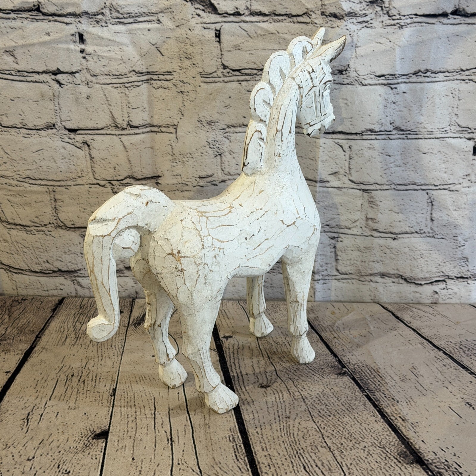 35cm x 35cm White Horse Large Wood Hand Carved Wooden Statue Figurine Decor4