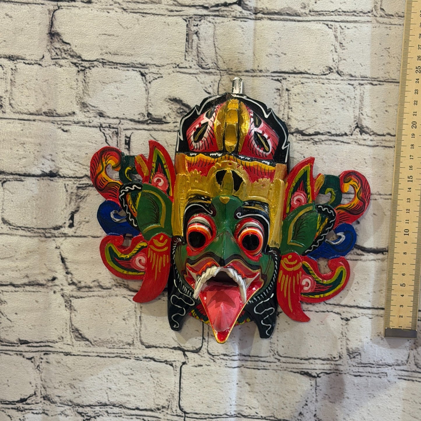 25cm Garuda Crown Green Demon Dragon Hindu Deity Wooden Hand Carved Mask Painted5