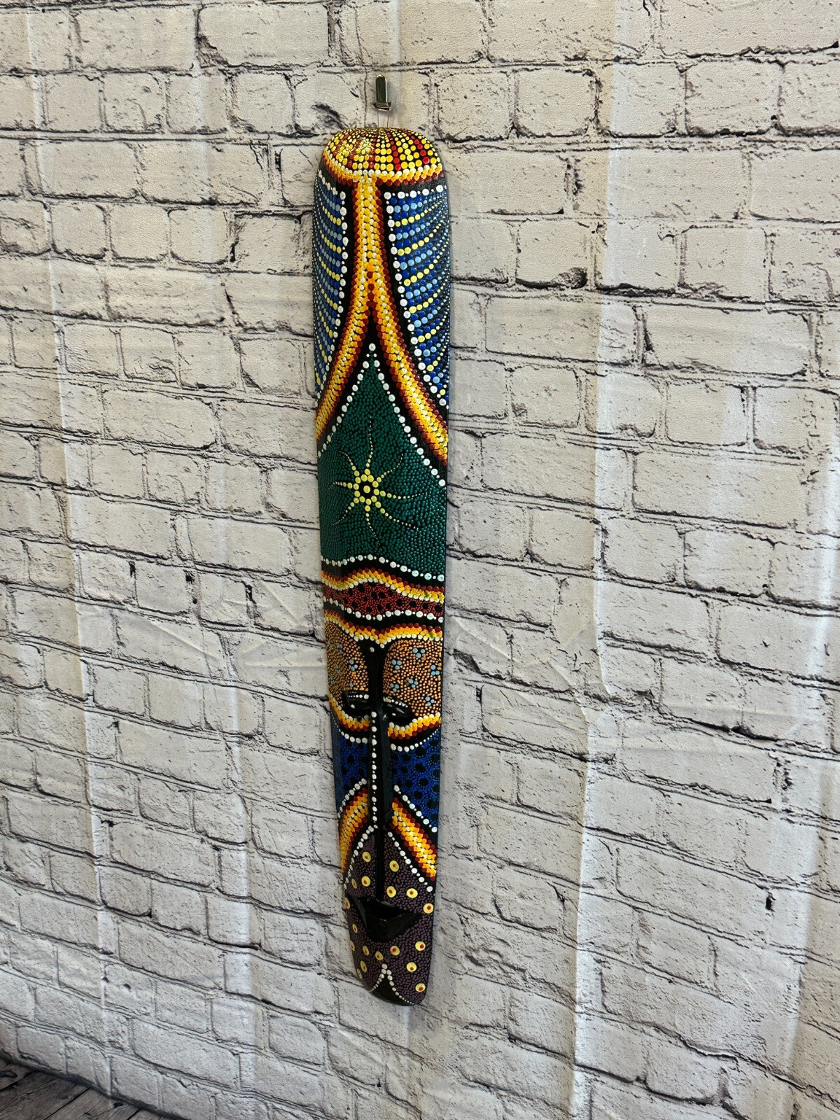 80cm Mask Carved Wooden Dot Painted Ethnic Tribal Tiki Wall Art Handmade No 11