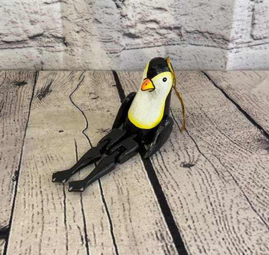 10cm Black White Penguin Sitting Animal Wooden Shelf Ornament Handmade Fairtrade0