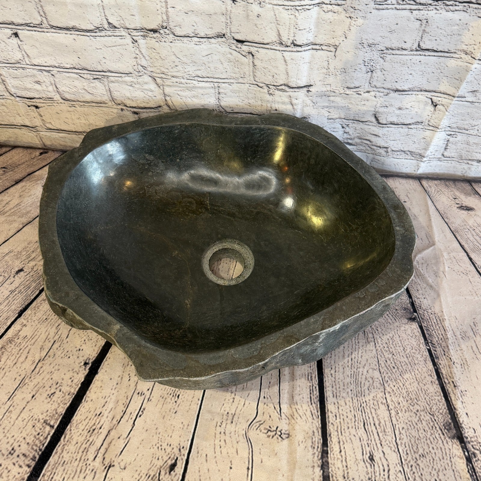 40cm x 34cm Wash Basin Bathroom Counter Top Washing River Stone Bowl Sink No 46