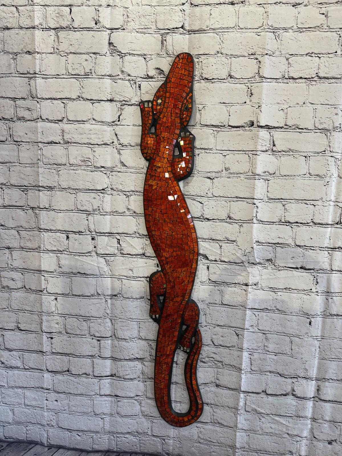 80cm Gecko Orange Mosaic Wall Hanging Wooden Ornaments Wood Carving2
