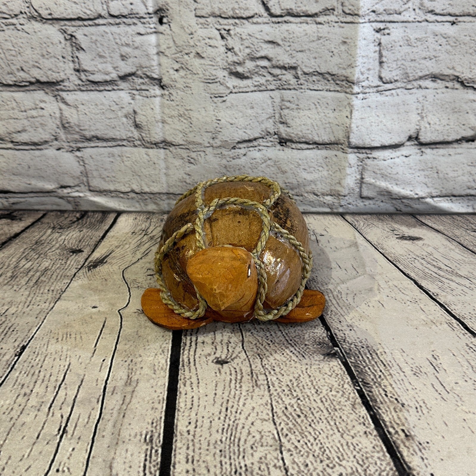 Brown Plain Folk Art Hand Painted Turtle Coconut Shell Ornaments Hanging Decor1