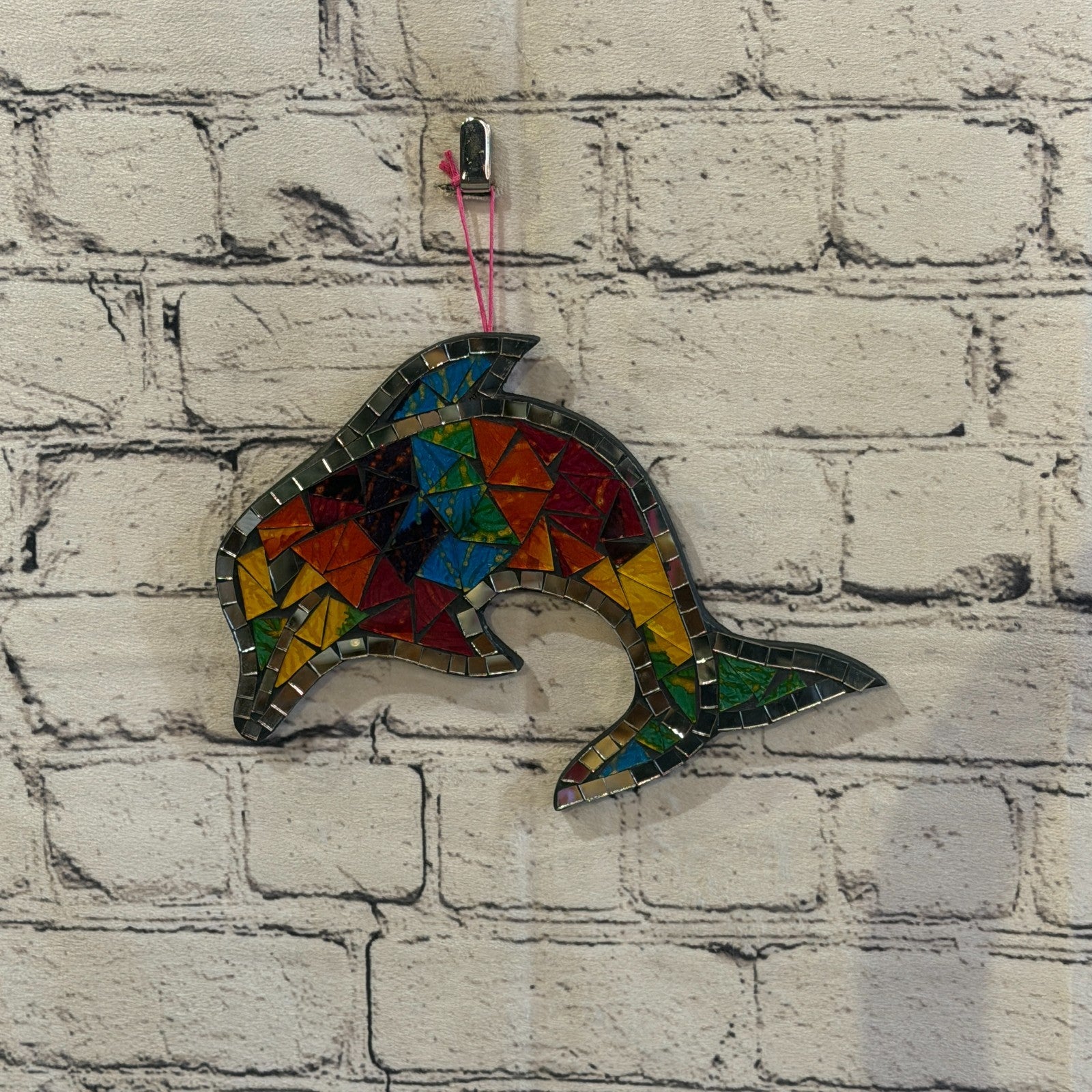 Rainbow Dolphin Fish Mosaic Tile Wall Mirror 20cm x 20cm Handmade New2