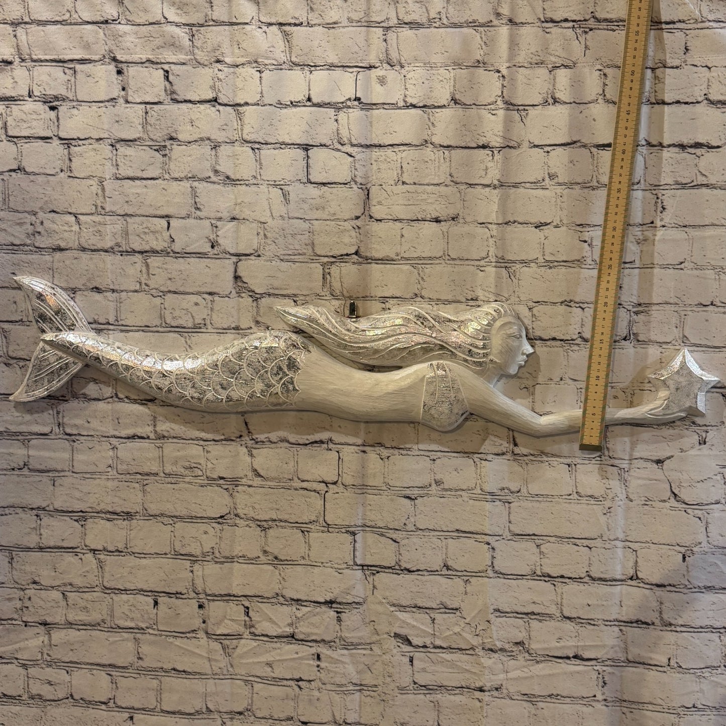 100cm White Wooden Mermaid Wall Decor Beach Art Hanging Mermaid Plaque Nautical4