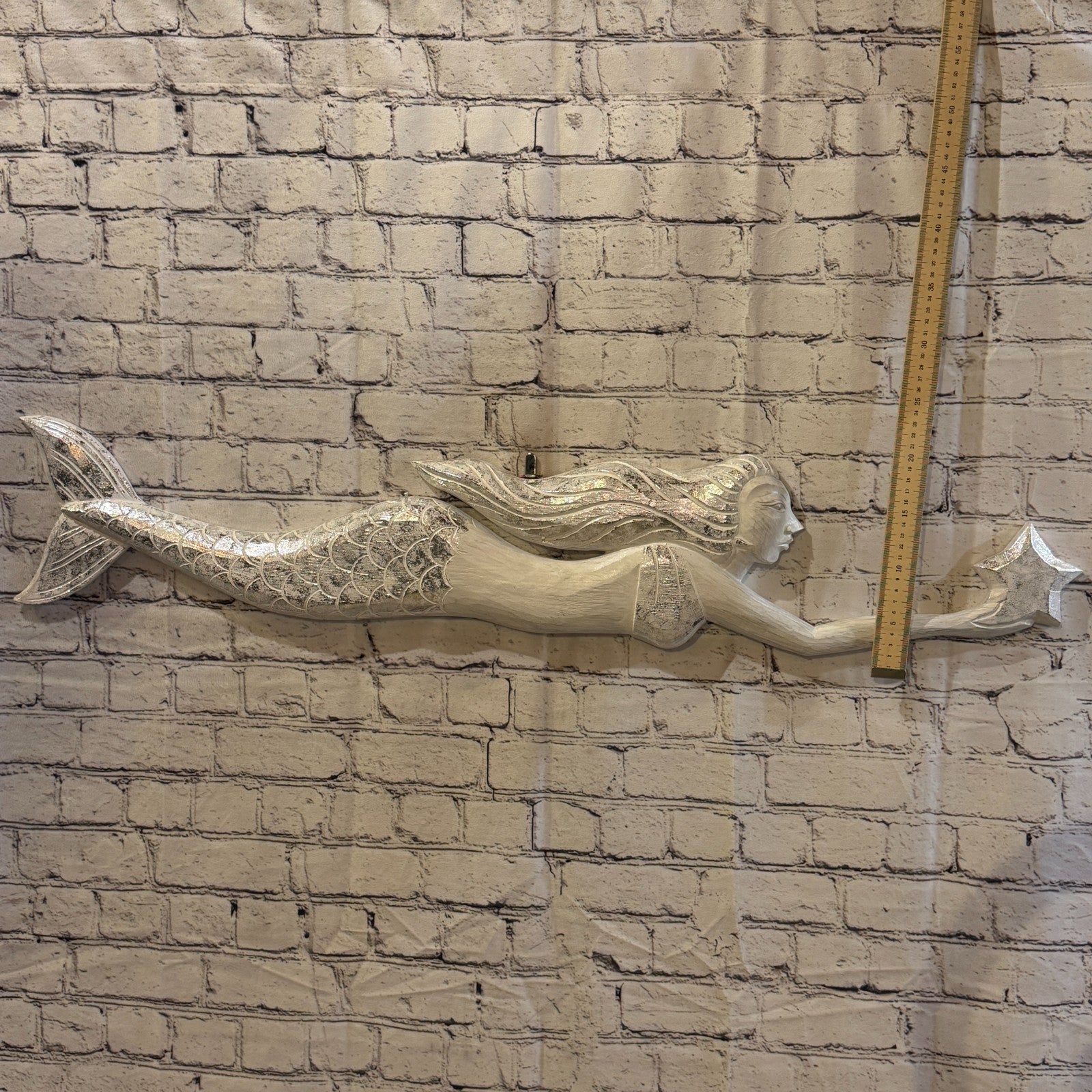 100cm White Wooden Mermaid Wall Decor Beach Art Hanging Mermaid Plaque Nautical4