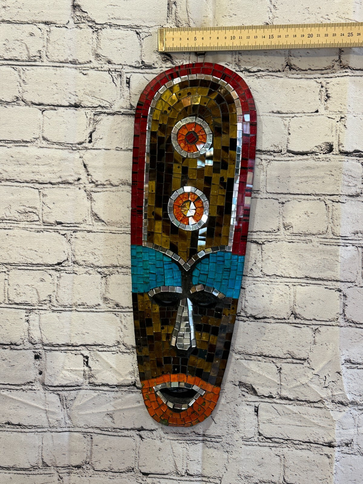 50cm Mosaic Mirror Mask Carved Painted Ethnic Tribal Wall Art Handmade Design 84