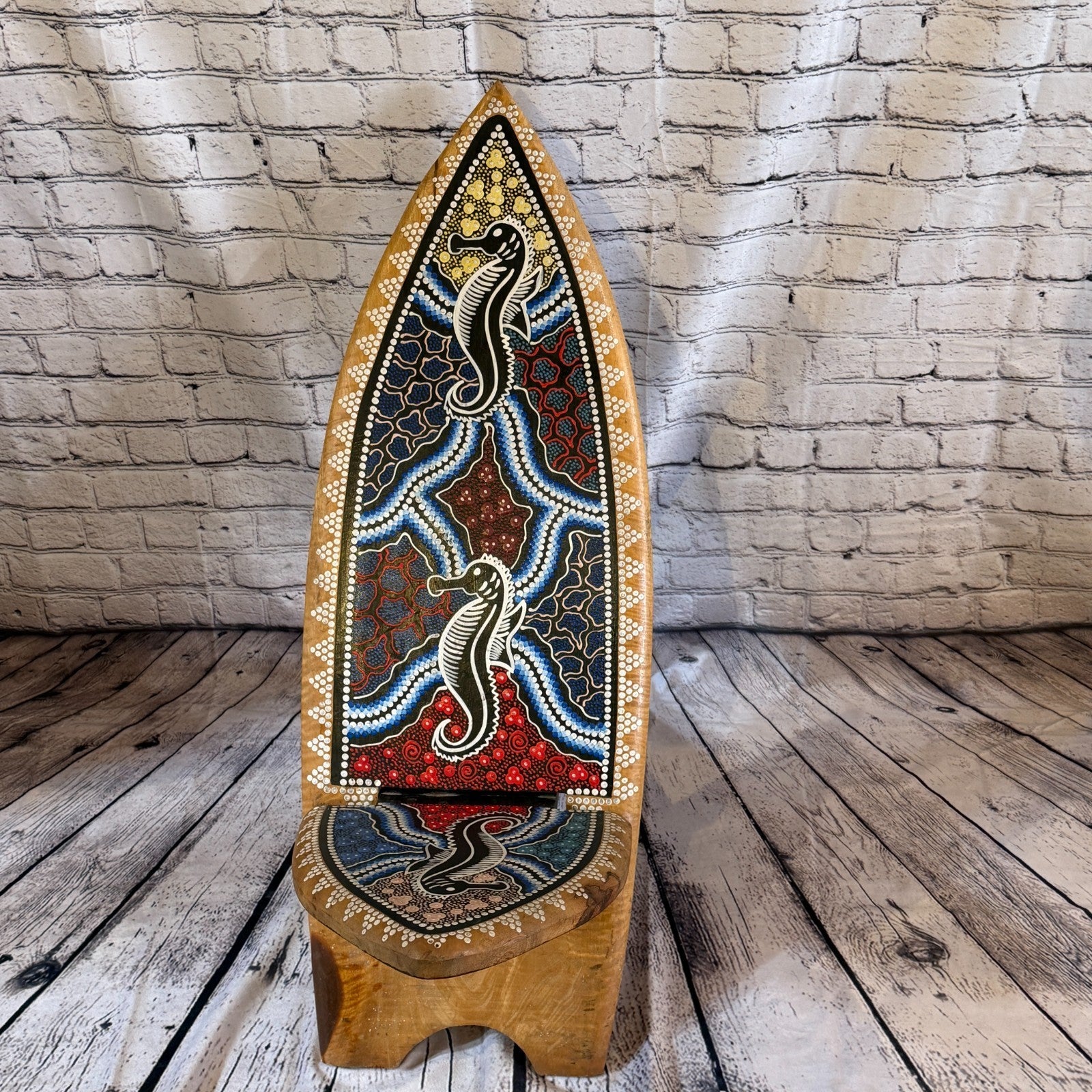 100cm Dotted Surf Board Shape African Birthing Chair Hand Carved Wooden Tribal2