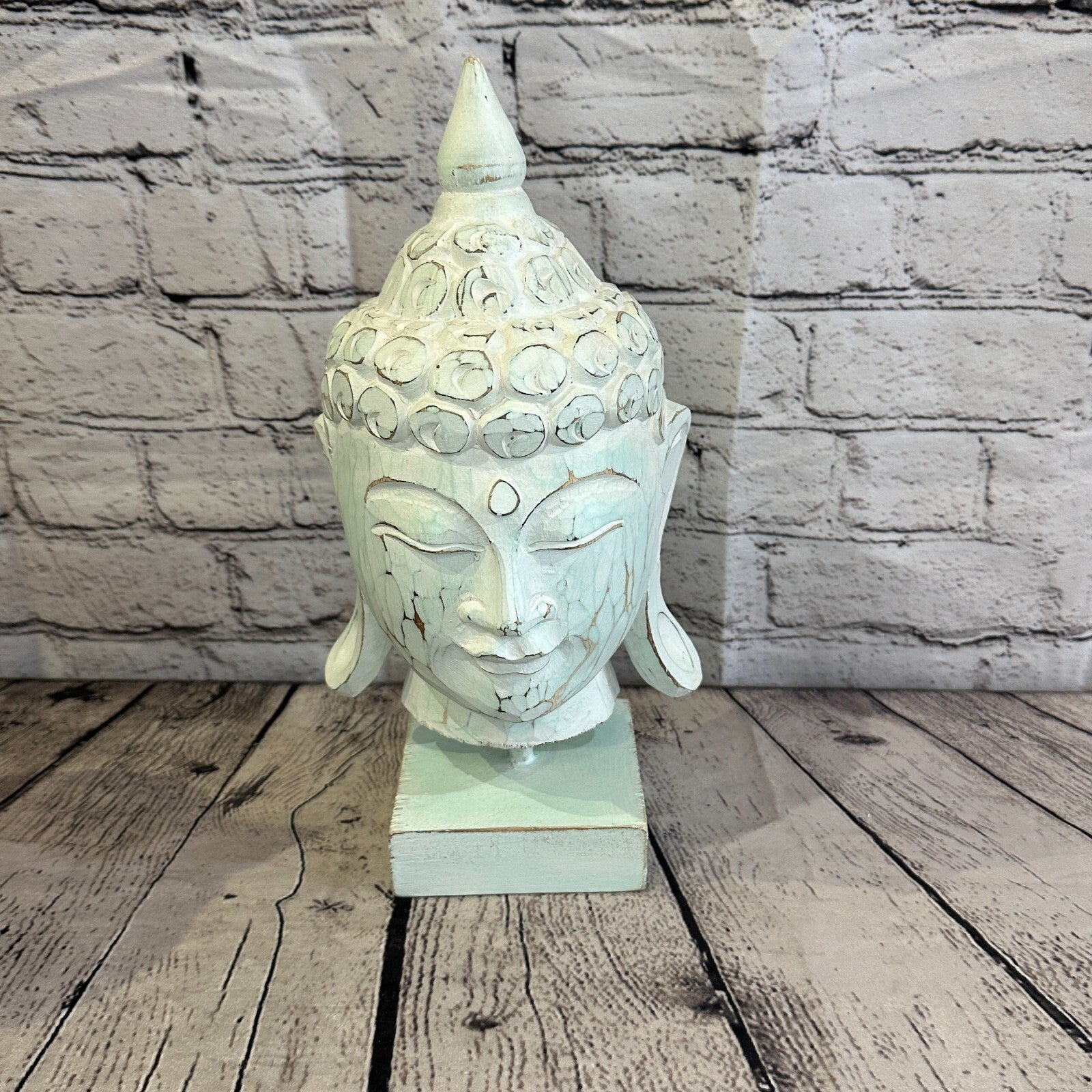 30cm Green Buddha Head Wooden Standing Statue Figurine Ornament Fair Trade1