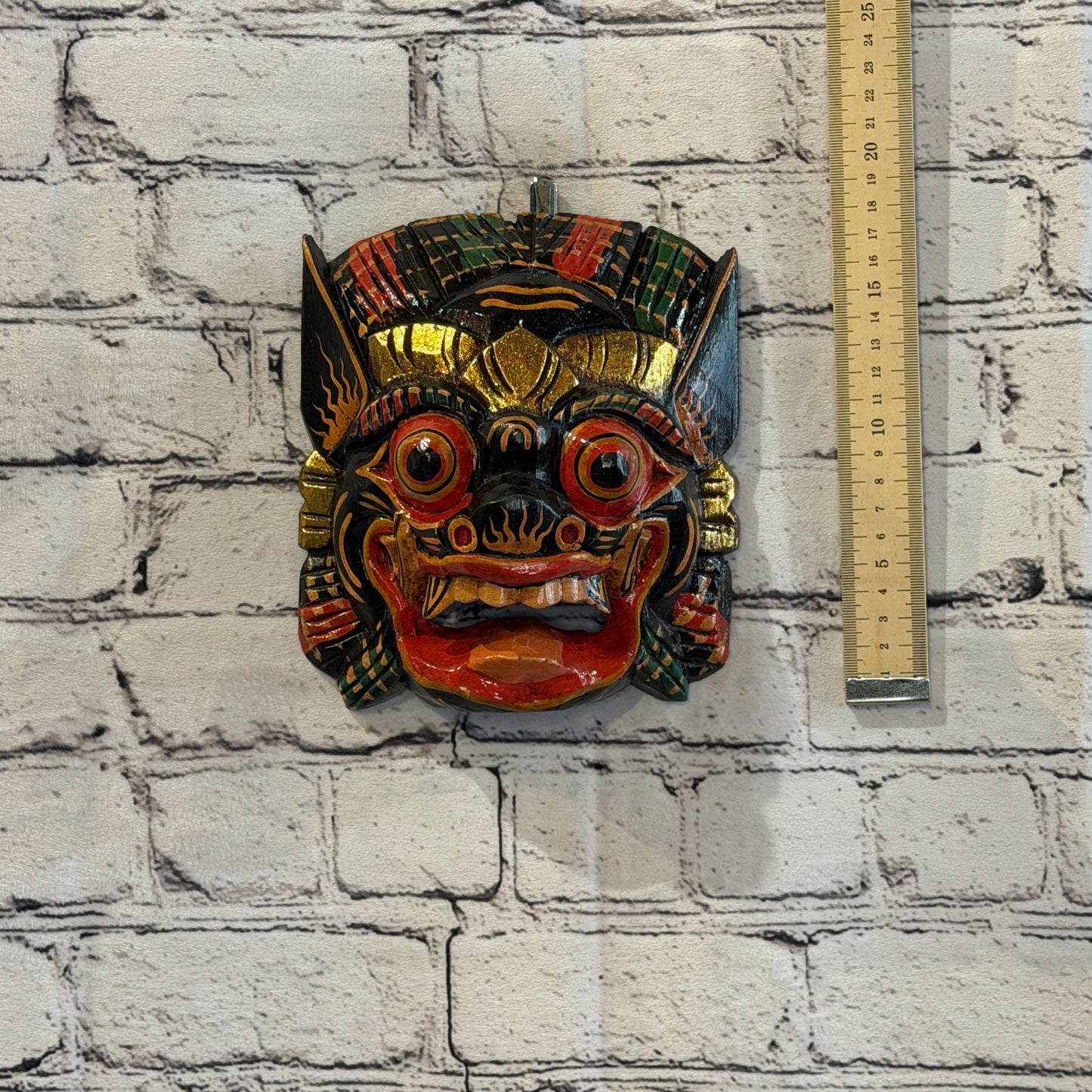 Large Wooden Black Barong Wall Mask 20cm x 20cm Handmade And Fairtrade Hindu4