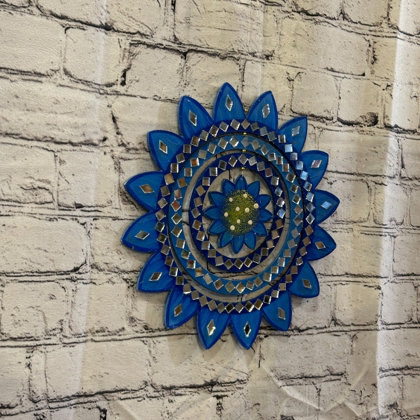 25cm Blue Sunflower Hanging With Mirrors Window Suncatcher Indoor Mobile1