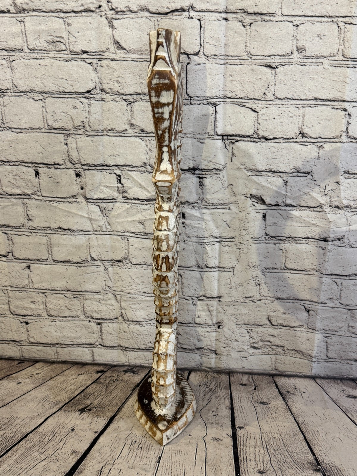 60cm Brown Wooden Shabby Seahorse Statue Ornament Fair Trade Handcarved1
