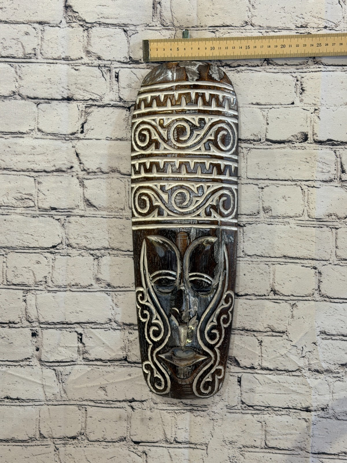 50cm Wave Brown Thick Painted Mask Carved Wooden Ethnic Tribal Tiki Wall Art3