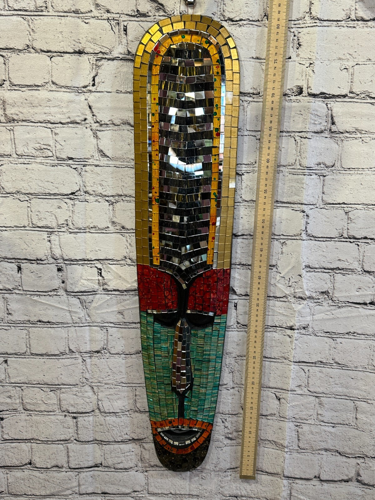 80cm Mosaic Mirror Mask Carved Painted Ethnic Tribal Wall Art Handmade Design 103