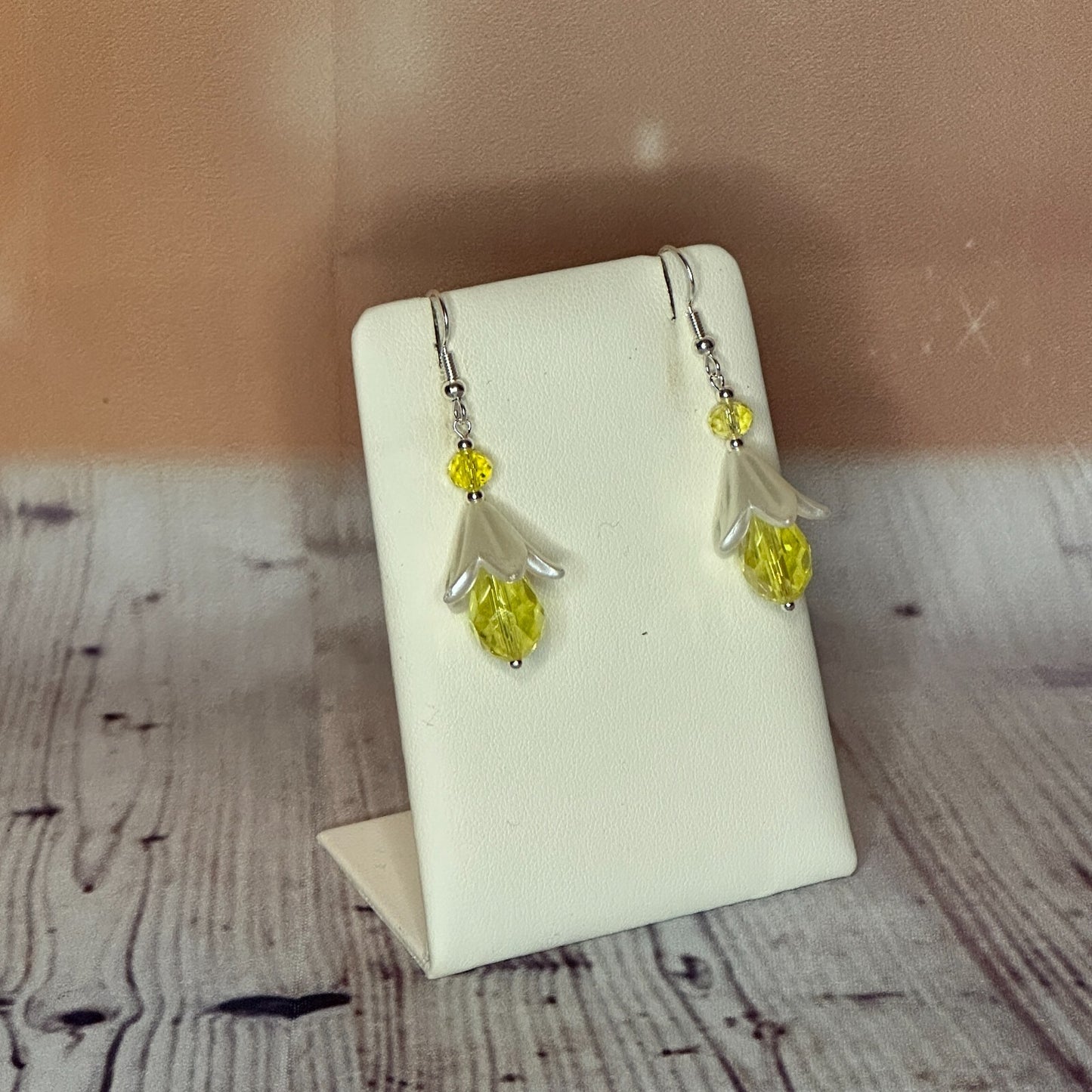Yellow Drop Crystal Lily Flower With Dangle Drop Earrings Handmade UK Jewellery2