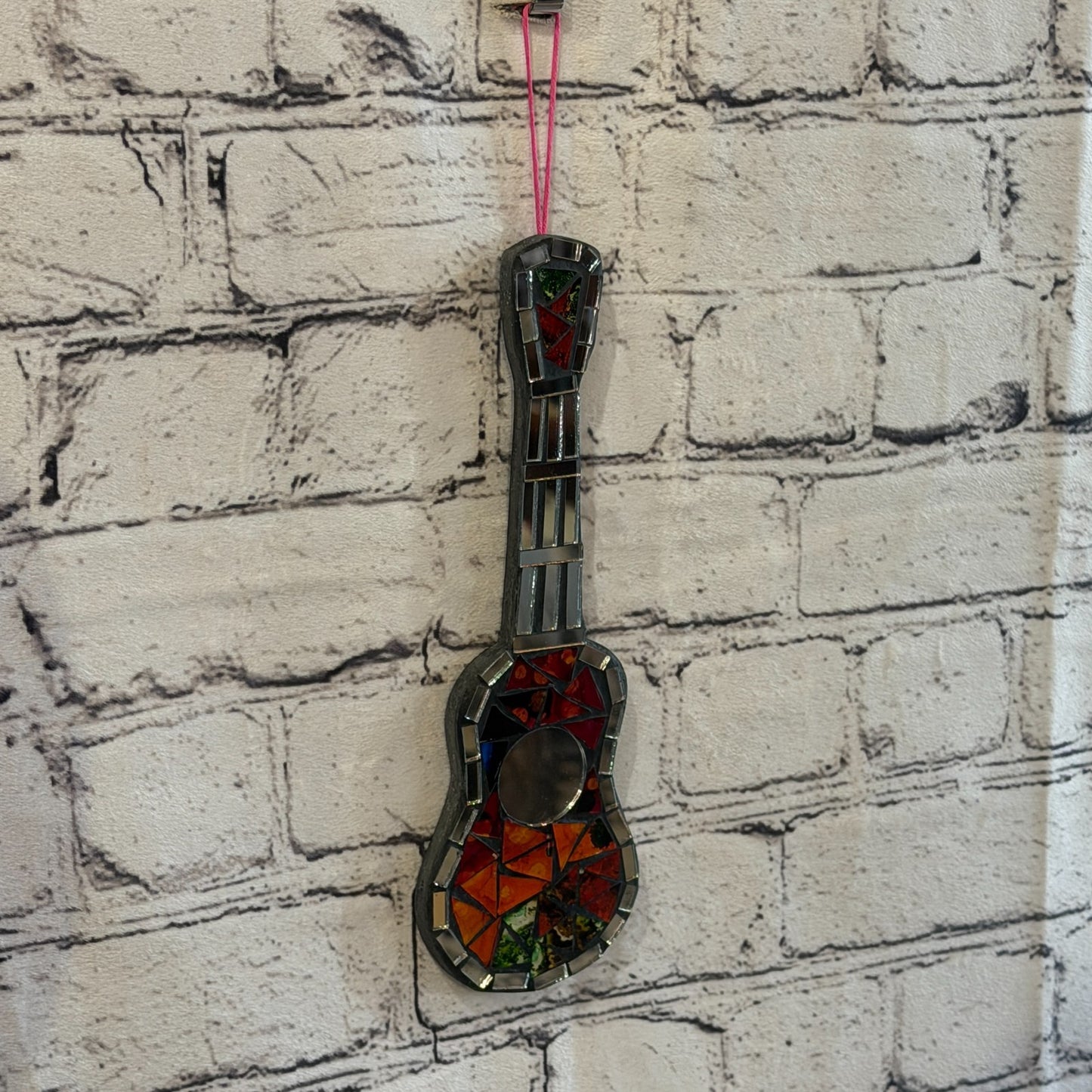 Rainbow Acoustic Guitar Mosaic Tile Wall Mirror 25cm Handmade Random Colour5