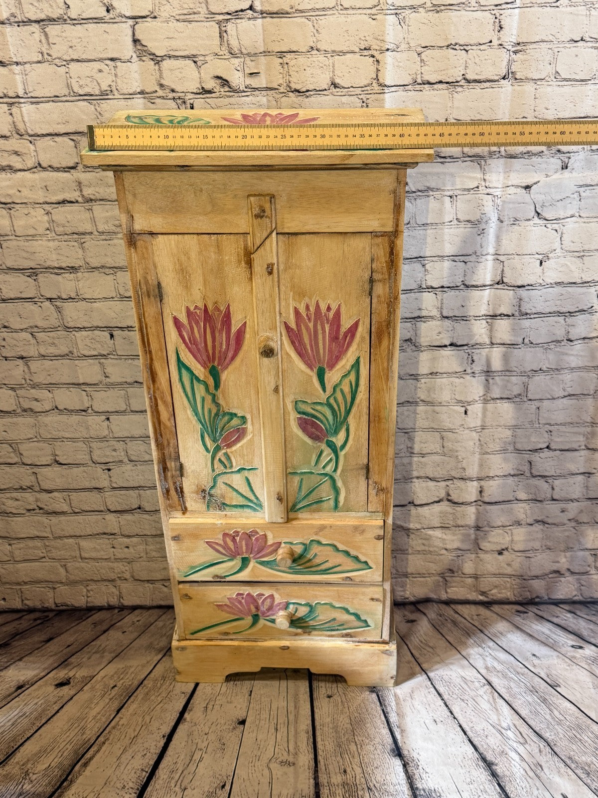 100cm x 45cm Flower 2 Door Pillar Wooden Side Cabinet Living Storage Furniture7