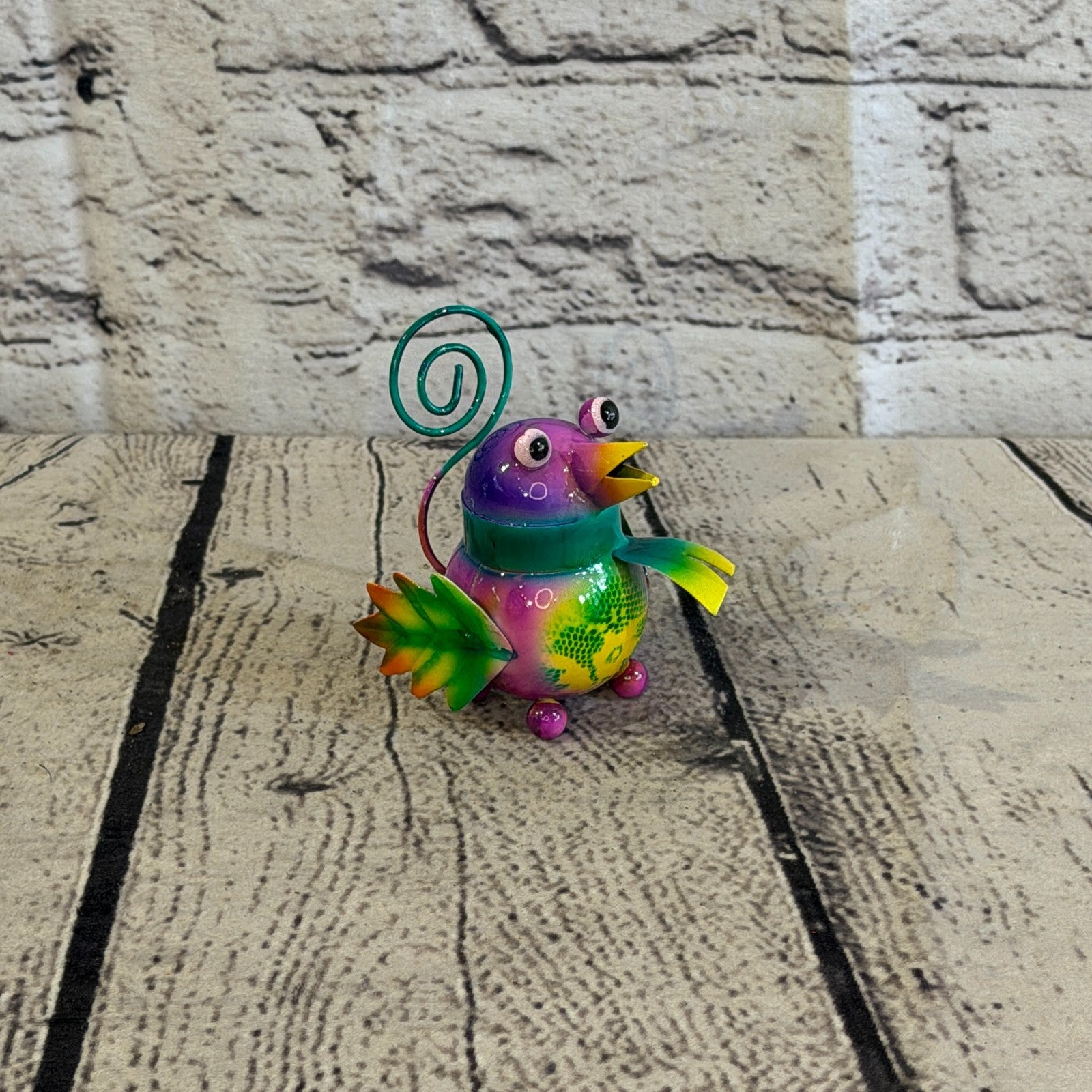 8cm x 8cm Small Scarf Colourful Bird Purple Metal Tin Standing Ornament Statue2
