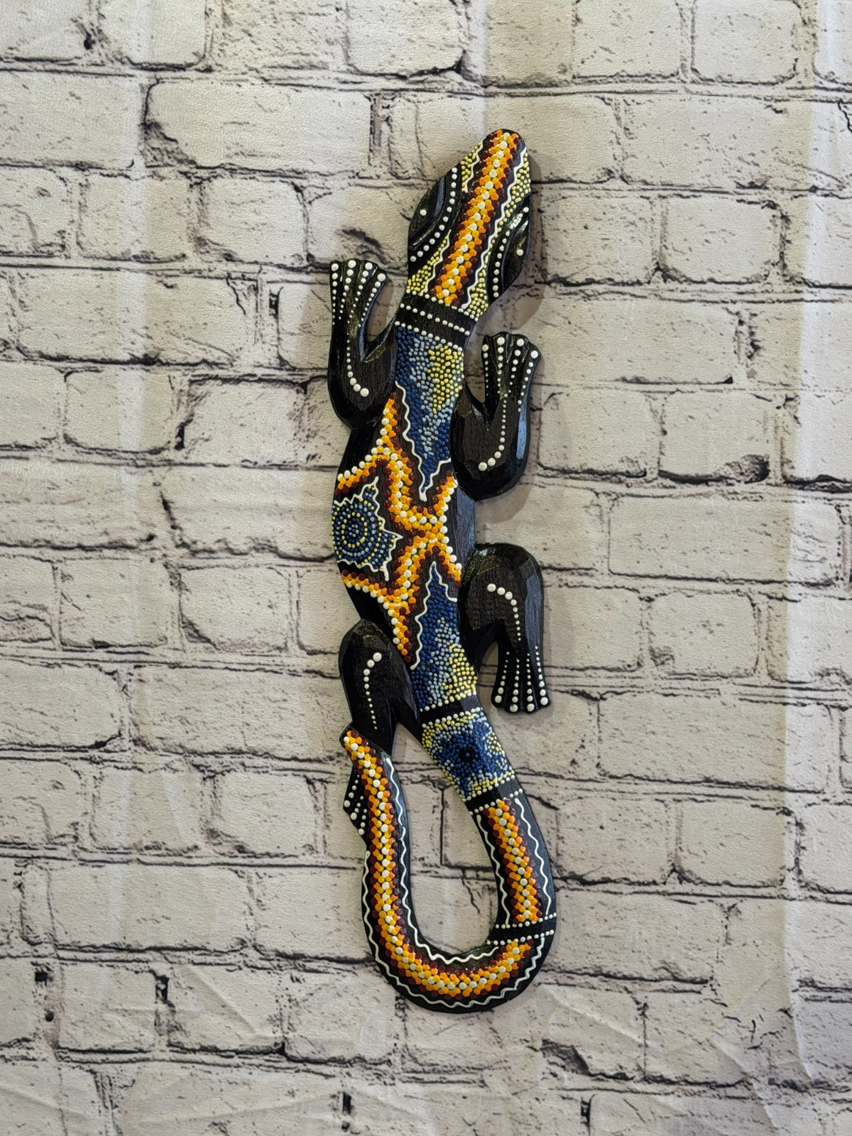 50cm Gecko Carved Wooden Dot Painted Ethnic Tribal Tiki Wall Art No 4 New2