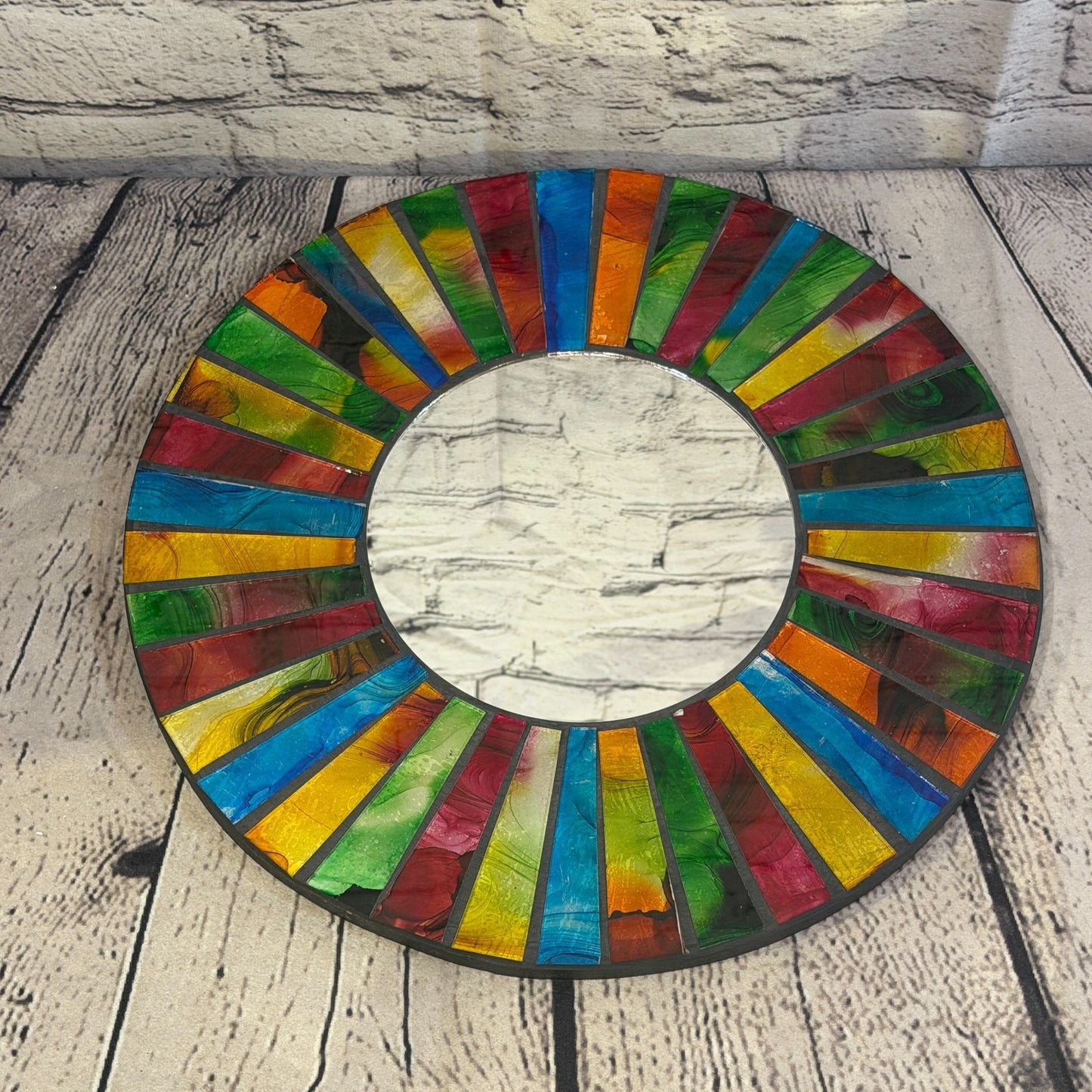 Rainbow Line Black Mosaic Tile Wall Mirror 30cm x 30cm 12 Inches Handmade2