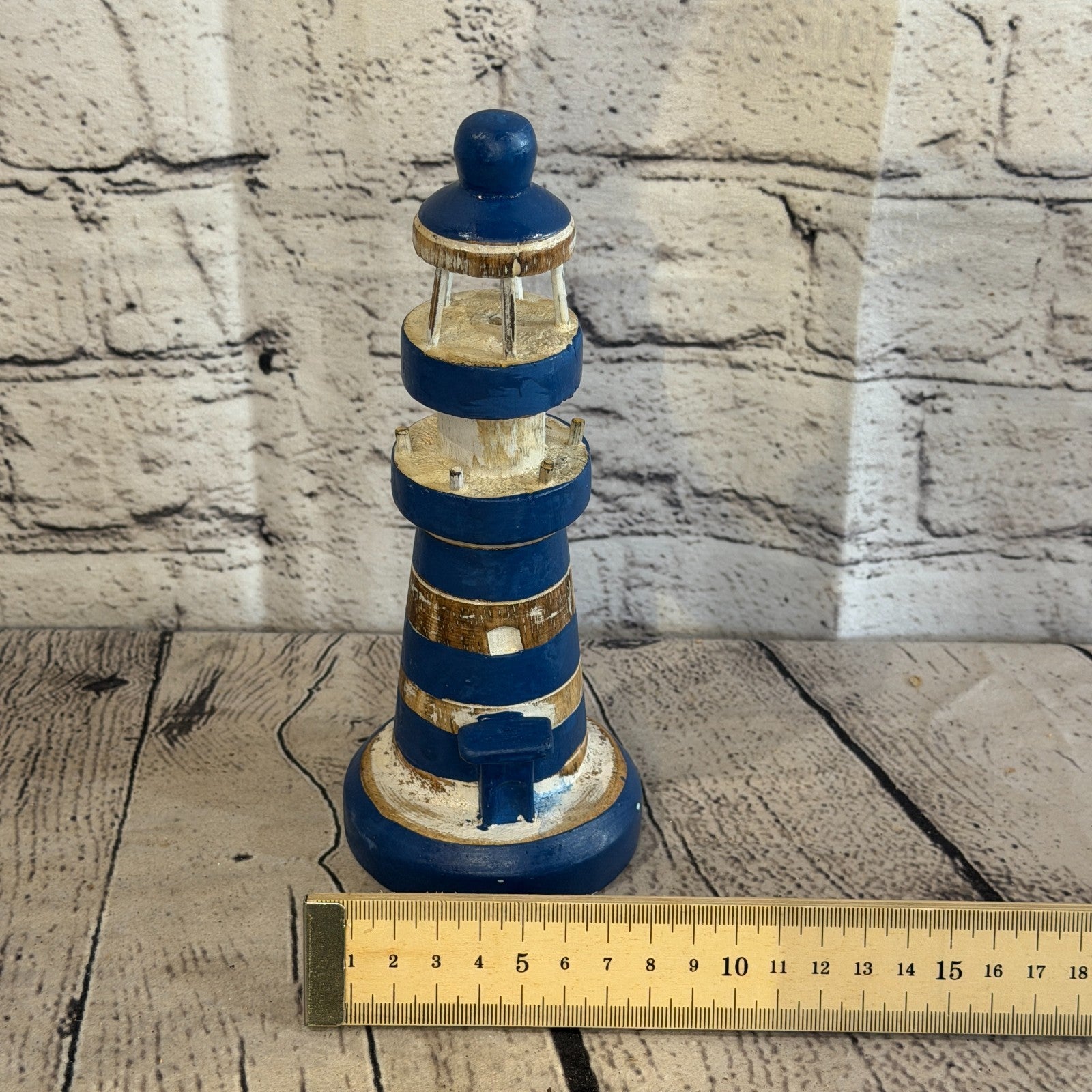 25cm Blue White Wooden Lighthouse Detailed Ornament Nautical Coastal Sculpture4