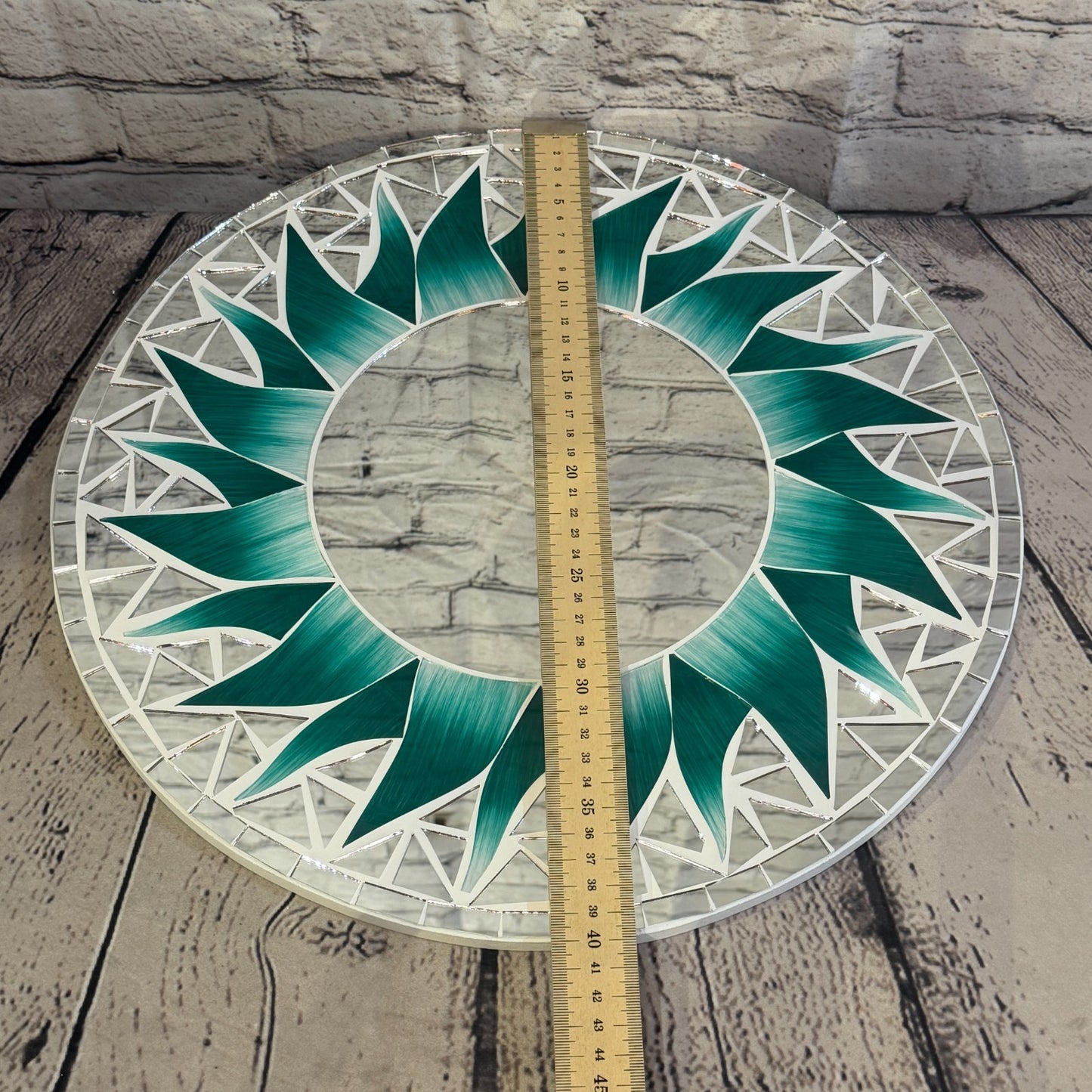 Green Sun Flame Mosaic Tile Wall Mirror 40cm x 40cm 16 Inches Handmade4