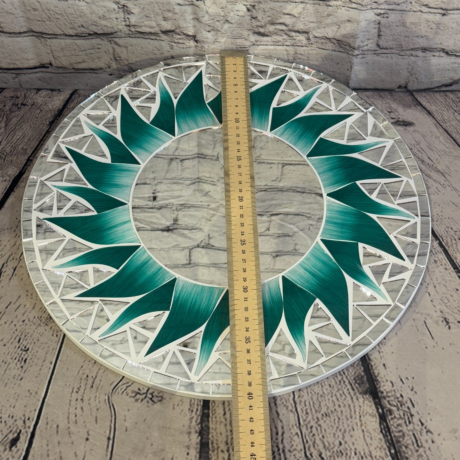 Green Sun Flame Mosaic Tile Wall Mirror 40cm x 40cm 16 Inches Handmade4
