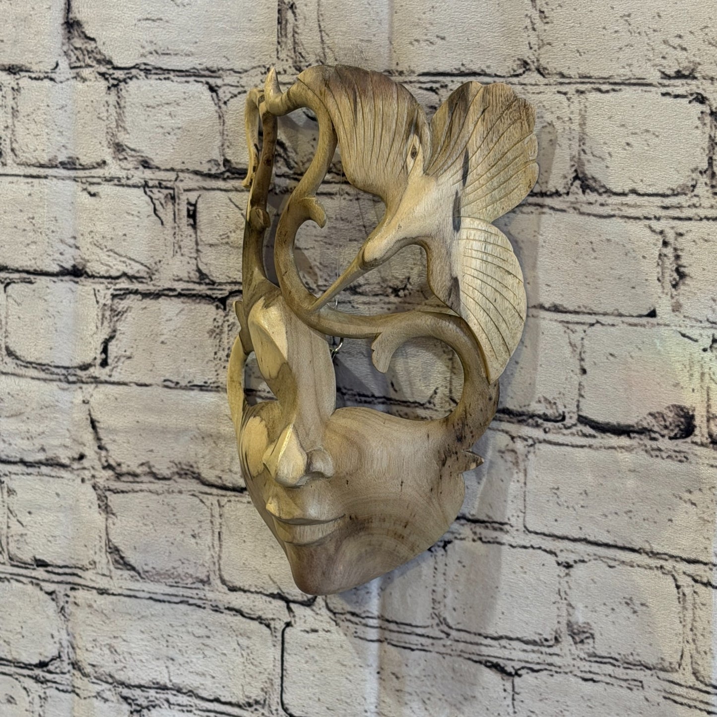 25cm Wooden Soulmate Mask Wall Art Hibiscus Wood Hand Carved Fair Trade Design 72