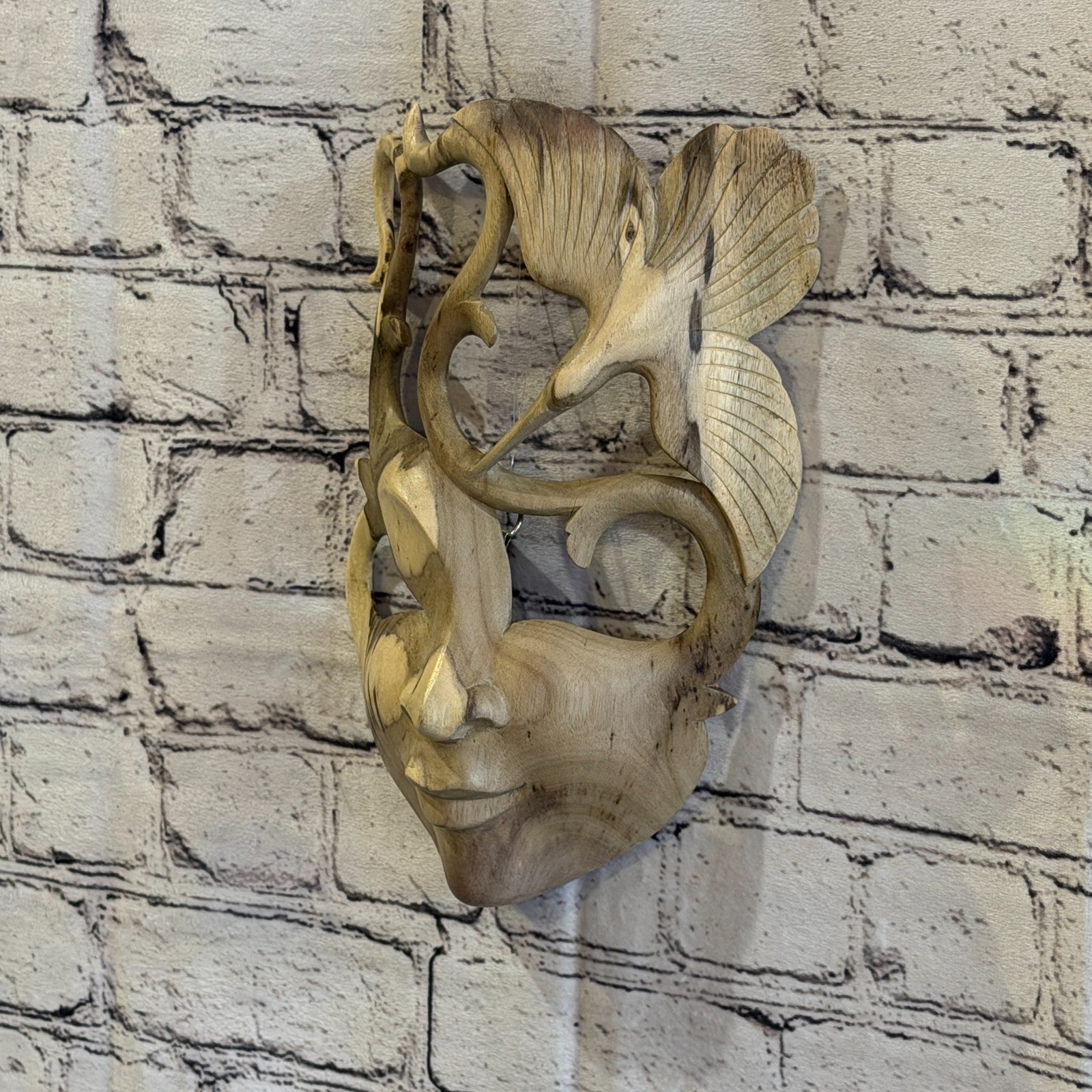 25cm Wooden Soulmate Mask Wall Art Hibiscus Wood Hand Carved Fair Trade Design 72