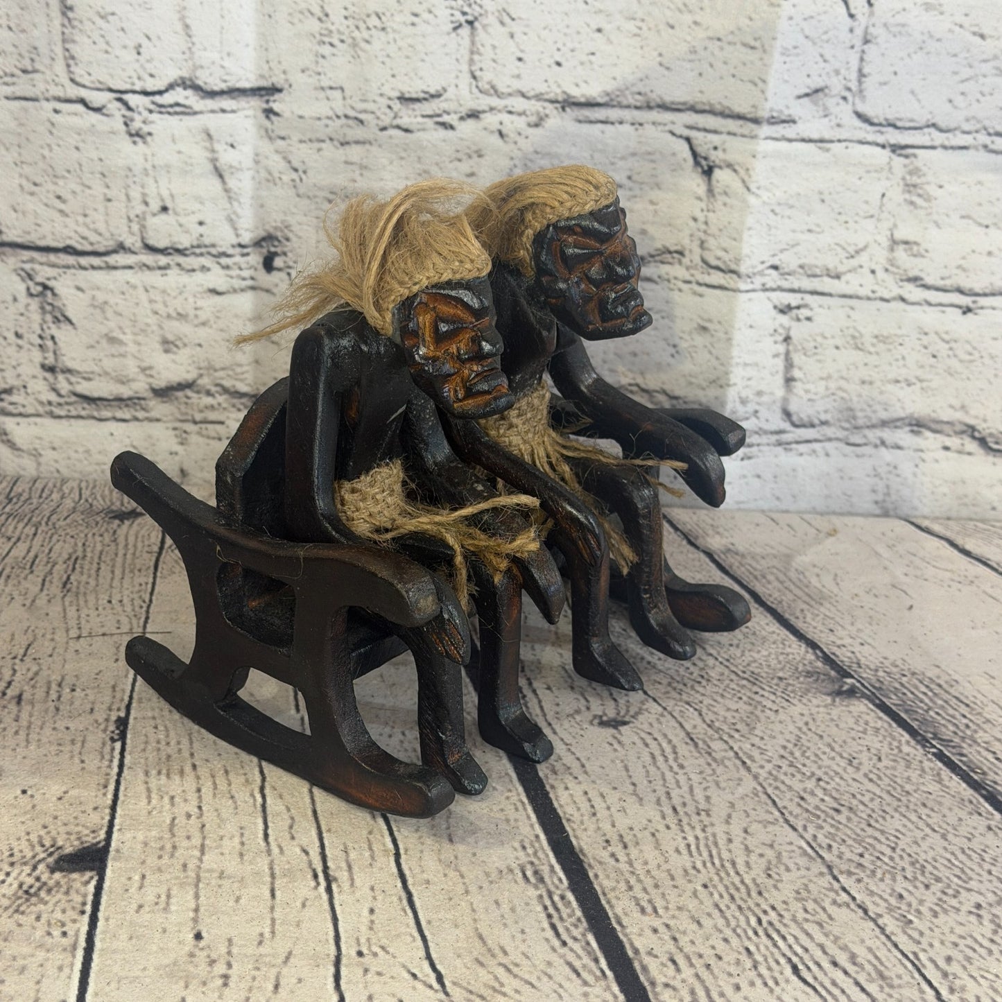 15cm Sitting Couple African Tribal Warrior Man Figure Statue Wood Hand Carved2