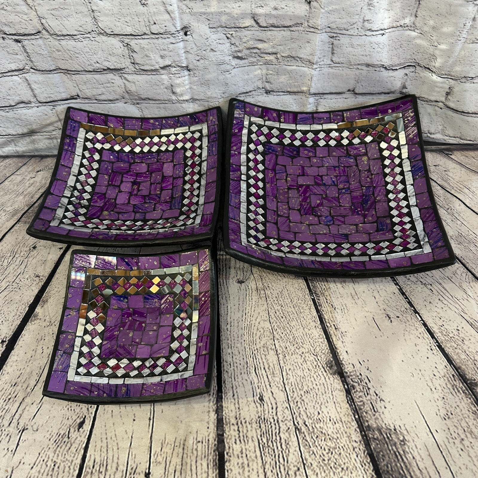 25cm Purple Square Mosaic Handmade Ceramic Glass Tile Bowl Fruit6