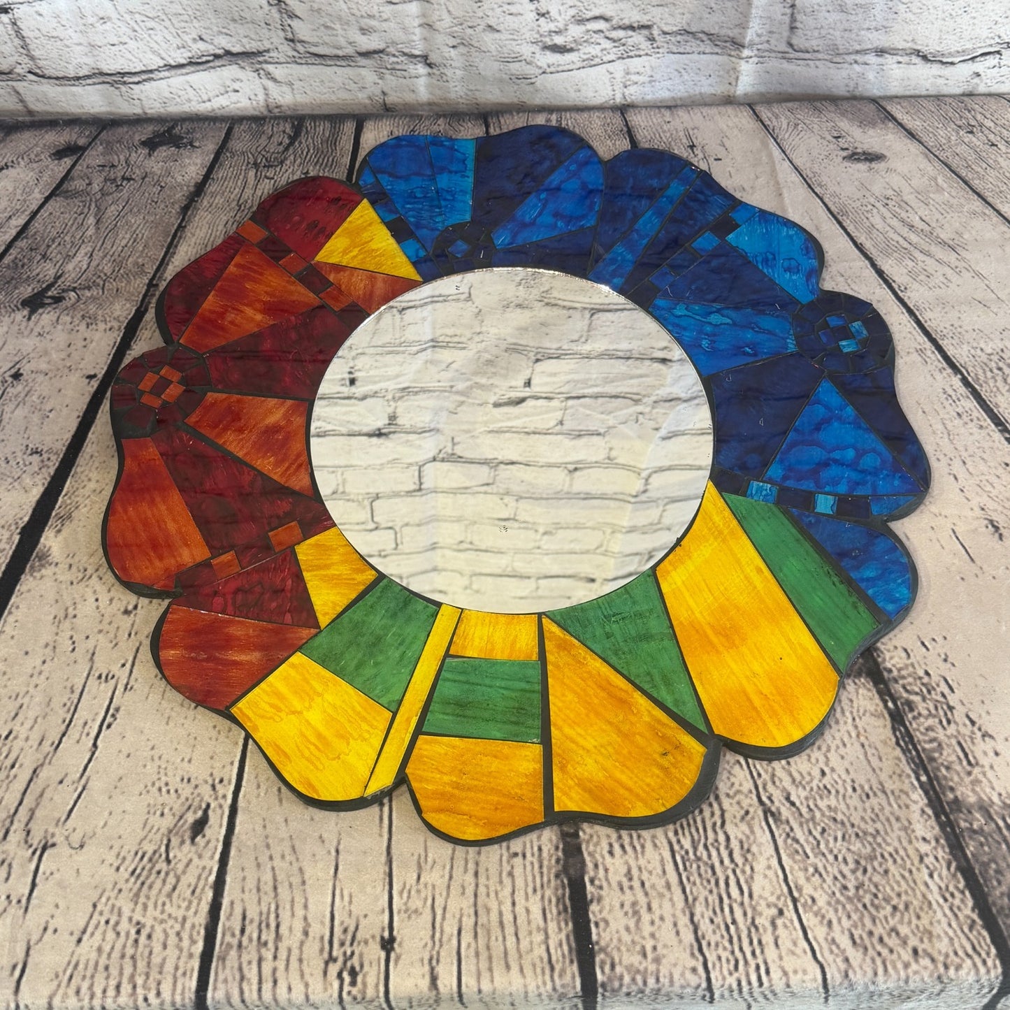 Rainbow Flower Shape Black Mosaic Tile Wall Mirror 40cm x 40cm 16Inches Handmade3