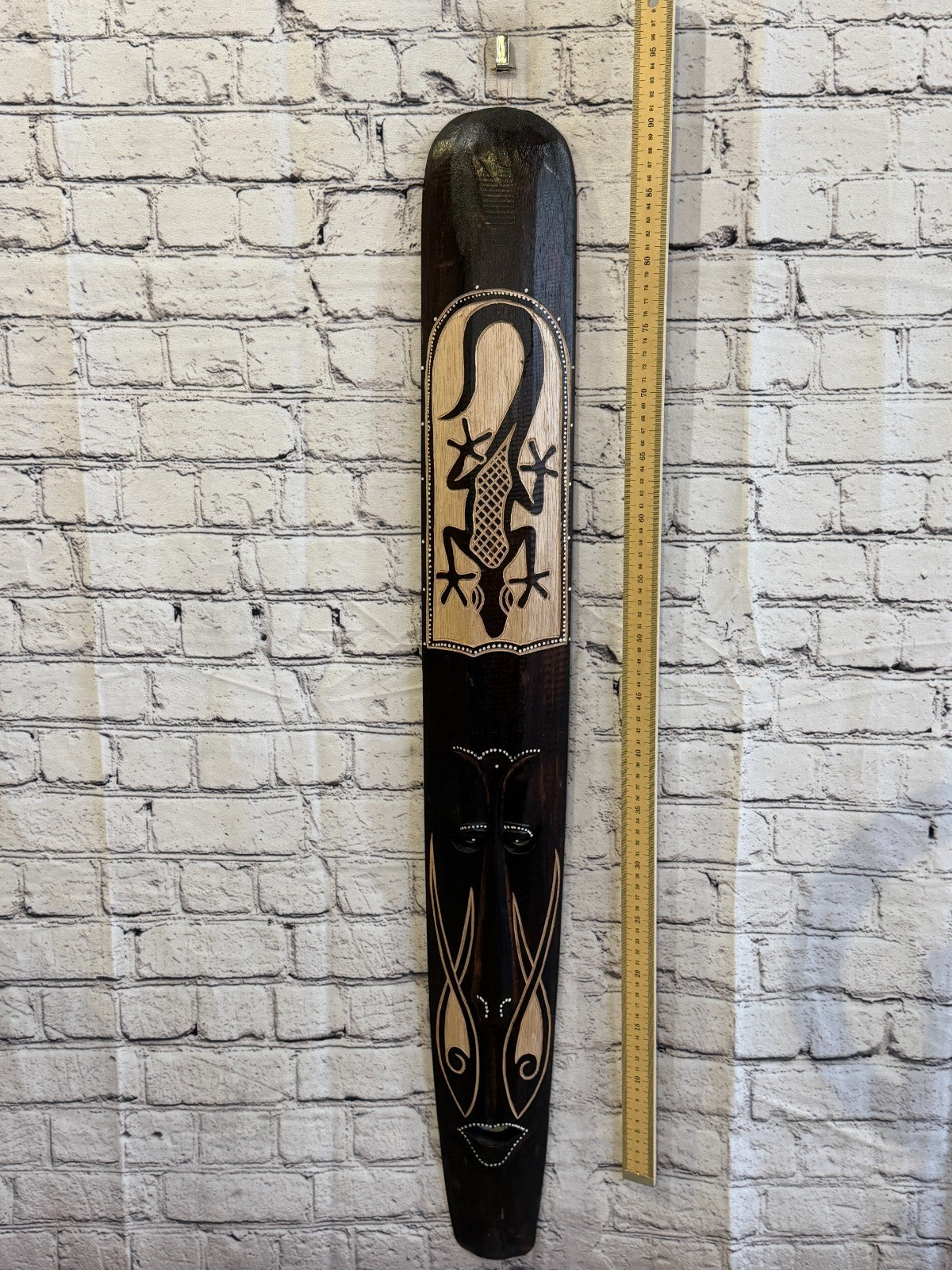 100cm Gecko Mask Carved Wooden Brown Work Painted Ethnic Tribal Tiki Wall Art3